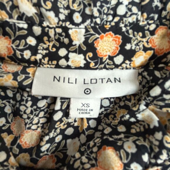 Nili Lotan for Target Liberty Floral Ruffle Long Sleeve Button Up Shirt XS Black - Picture 3 of 7
